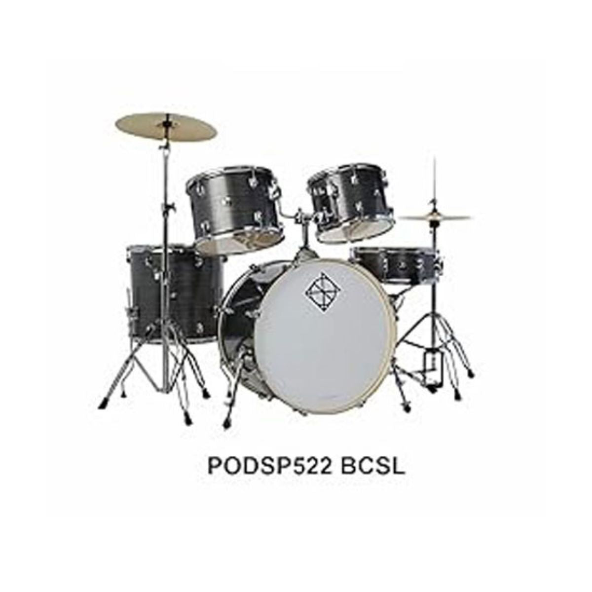Dixon Spark Series Acoustic Drum (full kit) 5PCs Set incl Hardware - Cyclone Silver