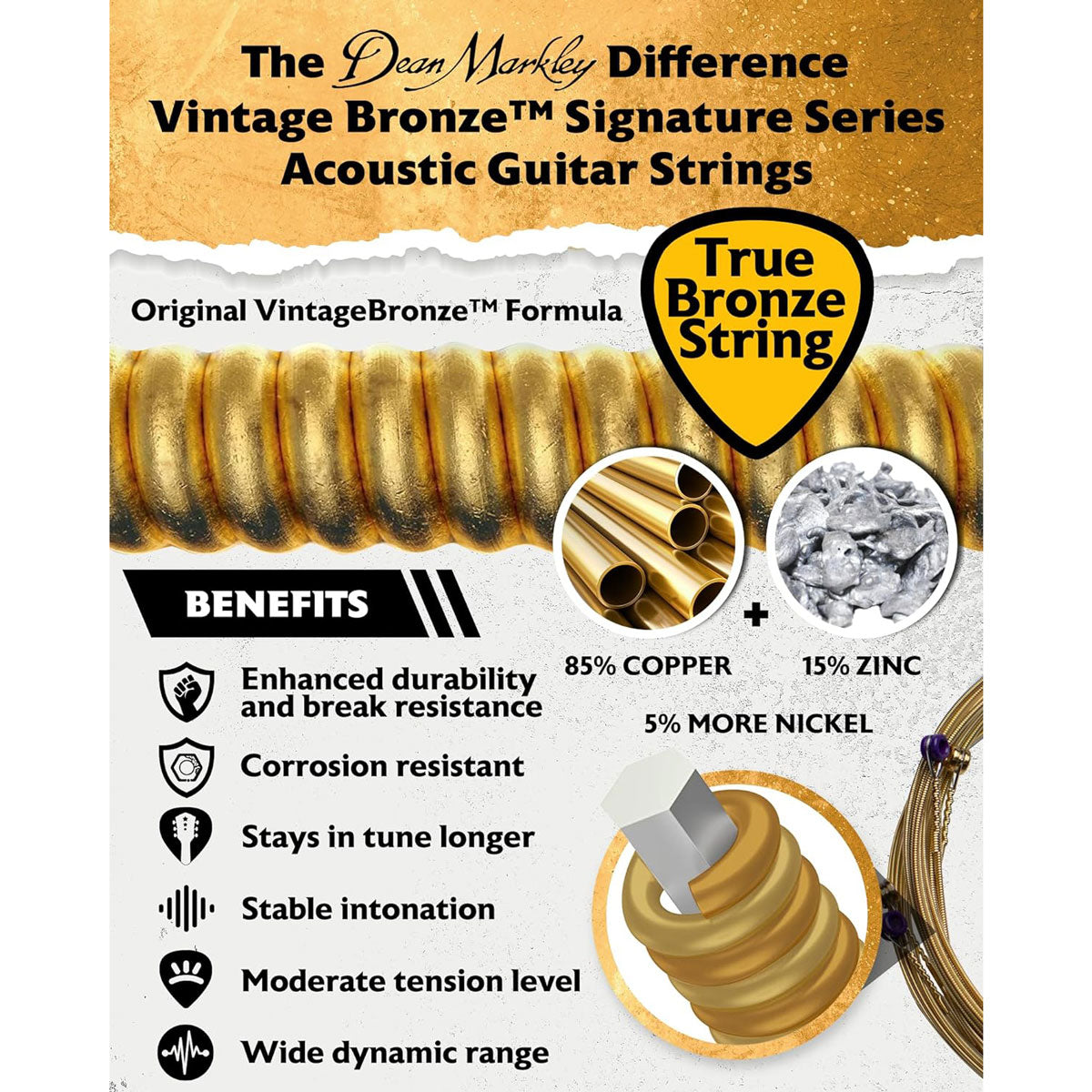 Dean Markley DMK 2002 Acoustic Guitar Strings Vintage Bronze 11-52