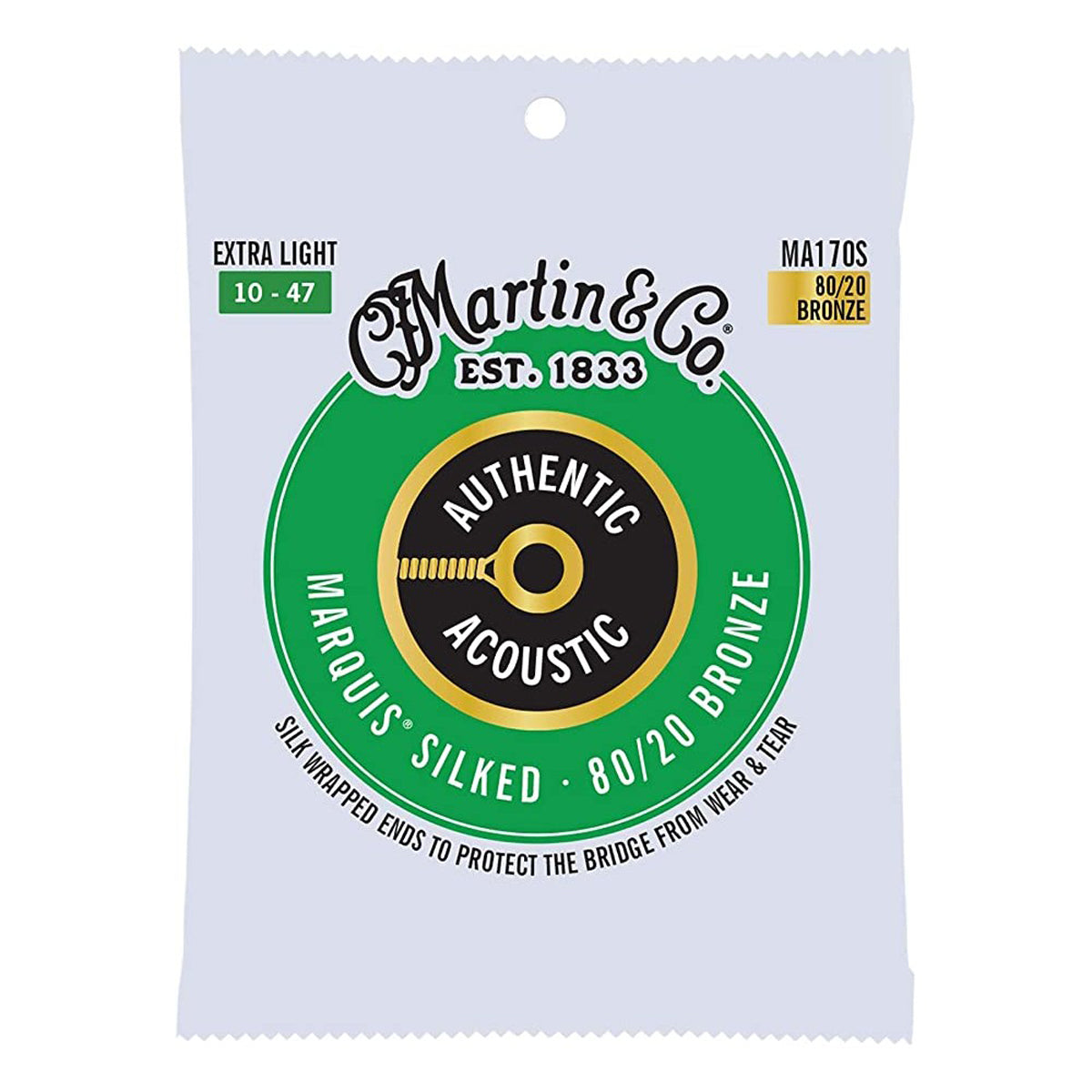 Martin MA170S Marquis Silked 80/20 Bronze Authentic Acoustic Guitar Strings Extra Light 10-47